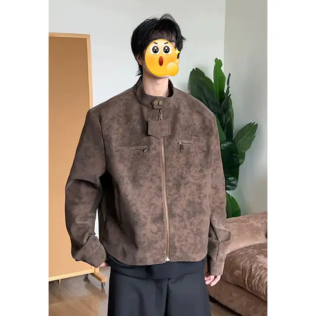 帝狼牛 肥胖大码可穿美式复古风时尚通勤百搭立领外套夹克 男女同款