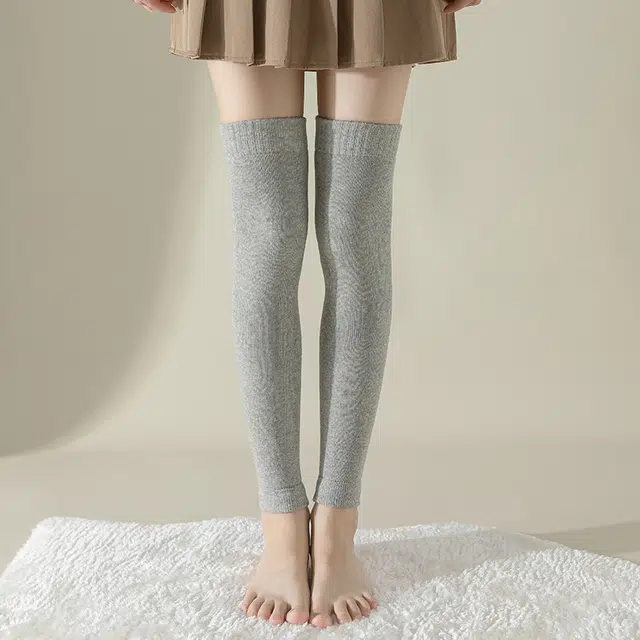 健将 加厚加绒保暖纯色舒适过膝袜 女款 浅灰