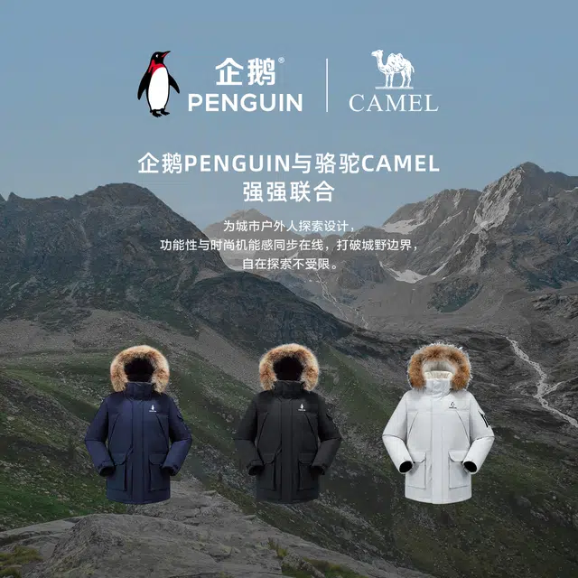 企鹅 驭雪系列 加厚保暖三防面料 纯色可脱卸帽 宽松工装外套羽绒服 男女同款