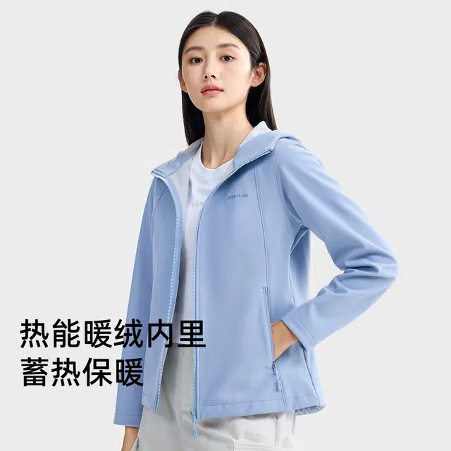 企鹅 抓绒衣秋冬款 摇粒绒纯色修身型 通勤风夹克 女款