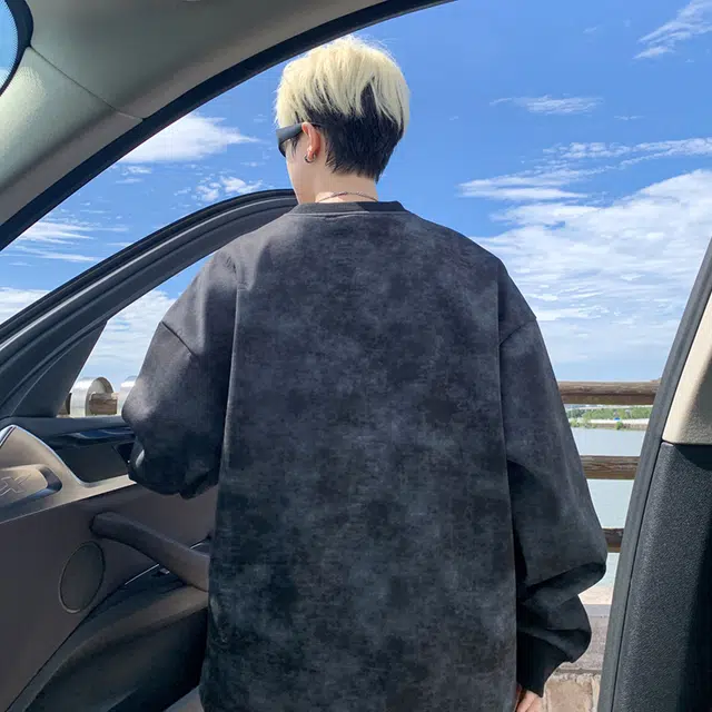 头号青年 复古做旧风旧质感字母刺绣小众设计长袖卫衣 男款