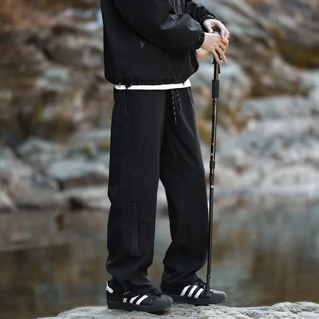 头号青年 登山潮牌户外工装宽松加绒休闲裤 男女同款 黑色