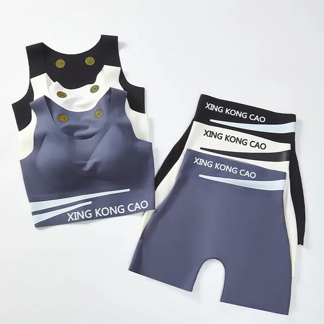 草本初色 高弹透气无痕撞色瑜伽服跑步运动收副乳高强度防下垂防震软支撑镂空美背内搭外穿内衣裤套装 女款