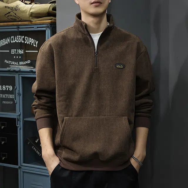 前进牛 秋冬美式复古经典潮流潮牌重磅极简风半高领宽松上衣户外百搭休闲运动外套卫衣 男款