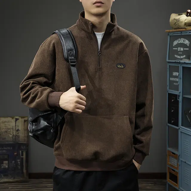 前进牛 秋冬美式复古经典潮流潮牌重磅极简风半高领宽松上衣户外百搭休闲运动外套卫衣 男款