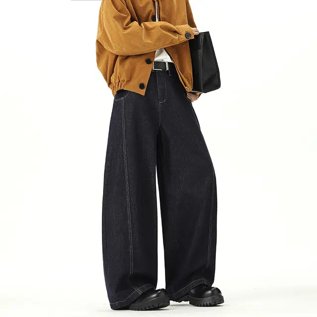 前进牛 美式经典潮牌高街慵懒微喇宽松阔腿百搭休闲嘻哈街头牛仔裤 男款