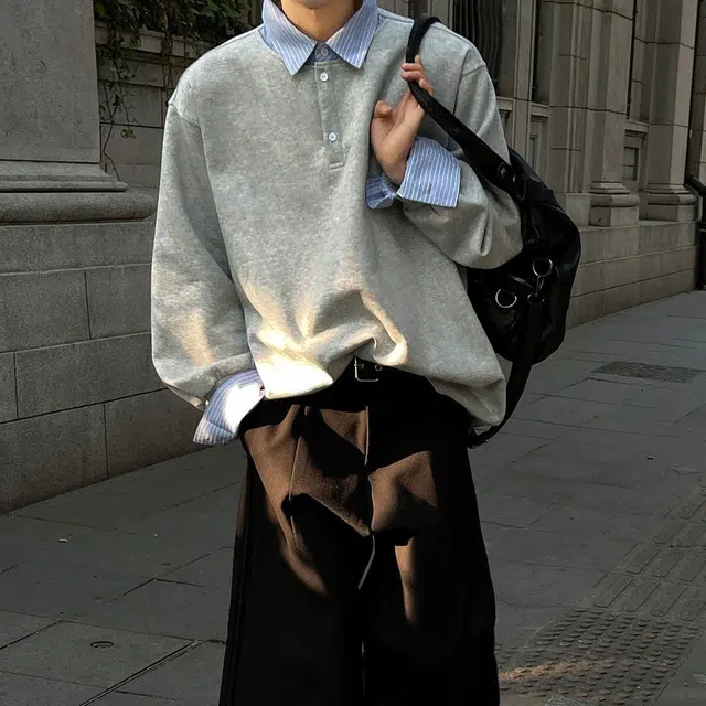 美式休闲拼接假两件慵懒长袖卫衣 男女同款