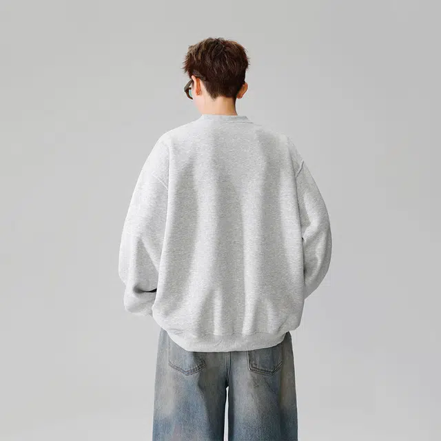 美式潮流纯色基础款慵懒风宽松长袖运动内搭上衣时尚百搭卫衣 男女同款