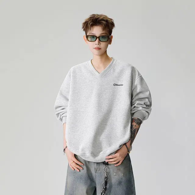 美式潮流纯色基础款慵懒风宽松长袖运动内搭上衣时尚百搭卫衣 男女同款