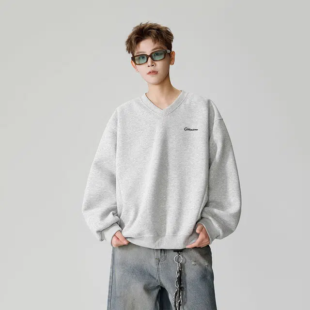 美式潮流纯色基础款慵懒风宽松长袖运动内搭上衣时尚百搭卫衣 男女同款