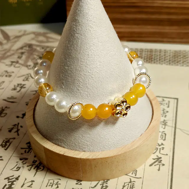 嘉福莱 糖渍桂花 复古轻奢精致甜美 莹润可爱温柔小众 平安喜乐 国风原创设计 琉璃 合金 贝珠 手串 女款