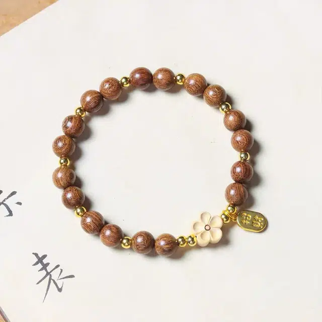 嘉福莱 招财桃花 好运简约复古气质素雅 精致小众民族风国潮 金丝檀木 手串 女款