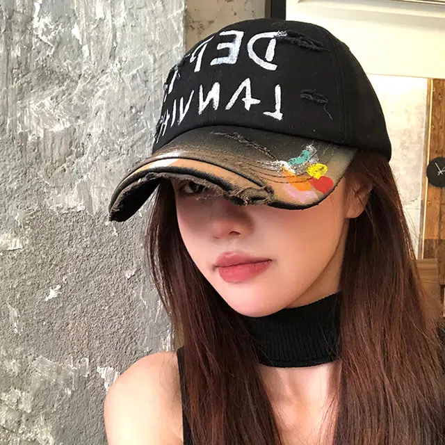 雅鹿 美式嘻哈破洞街头涂鸦软顶户外出游防晒遮阳时尚潮流百搭学生大头围显脸小 棉 鸭舌帽 男女同款情侣款