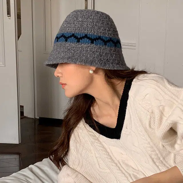 雅鹿 日系小众撞色针织帽秋冬季保暖百搭水桶帽显脸小护耳盆帽 聚酯纤维 渔夫帽 男女同款情侣款 礼盒装