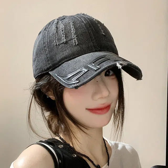 雅鹿 美式做旧牛仔字母贴布春夏季小众遮阳防晒时尚潮流百搭学生大头围显脸小 棉 鸭舌帽 男女同款情侣款