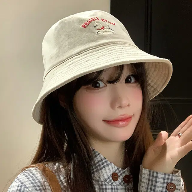雅鹿 可爱小狗刺绣宽檐软顶盆帽户外出行遮阳遮阳运动风时尚潮流百搭大头围显脸小水桶帽 棉 渔夫帽 男女同款情侣款