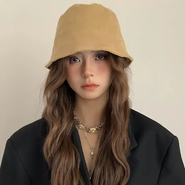 雅鹿 日系素颜遮脸纯色休闲百搭洋气 聚酯纤维 渔夫帽 男女同款情侣款