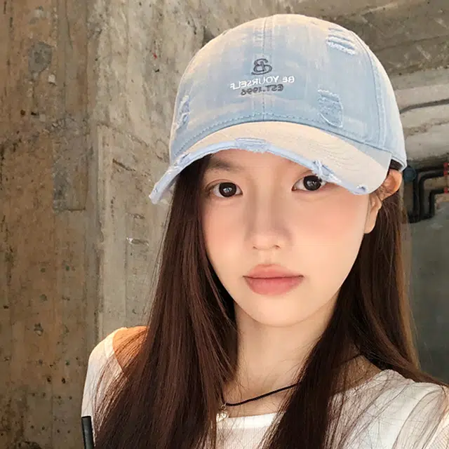 雅鹿 春夏季字母刺绣磨边破洞水洗户外出行运动风学生休闲百搭防晒遮阳帽大头围显脸小 棉 鸭舌帽 男女同款情侣款