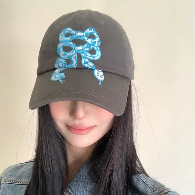 雅鹿 蝴蝶结小蛇刺绣印花水洗做旧户外出行防晒遮阳复古小众大头围显脸小 棉 鸭舌帽 男女同款情侣款