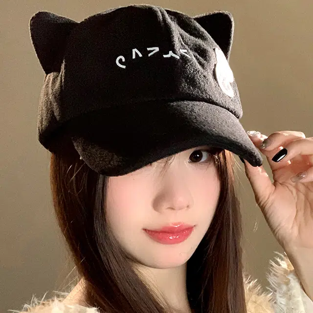 雅鹿 可爱小猫萌妹必备防风猫耳朵二次元萌系宅猫娘可爱猫猫模拟大头围显脸小 聚酯纤维 鸭舌帽 女款