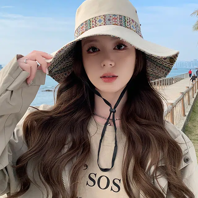 雅鹿 欧美高颜值显脸小彩色提花大沿户外登山露营大檐防晒遮阳 聚酯纤维 渔夫帽 男女同款情侣款