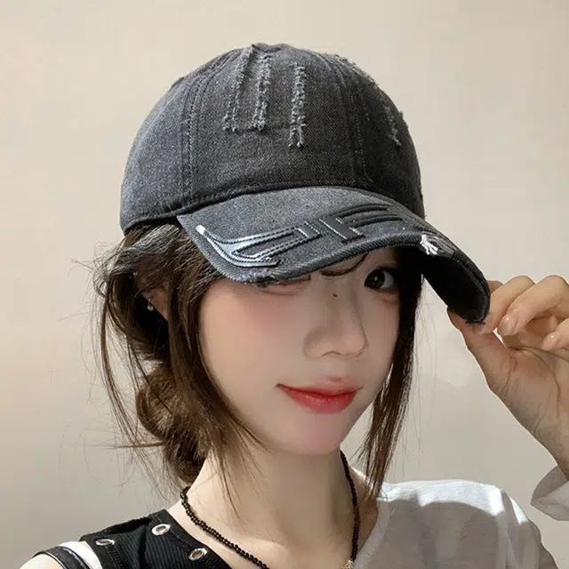 雅鹿 美式做旧牛仔字母贴布春夏季小众遮阳防晒时尚潮流百搭学生大头围显脸小 棉 鸭舌帽 男女同款情侣款