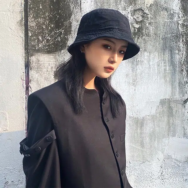 雅鹿 春夏季时尚日系潮流水洗纯色复古百搭嘻哈街头透气户外大头围宽檐防晒遮阳 棉 渔夫帽 男女同款情侣款