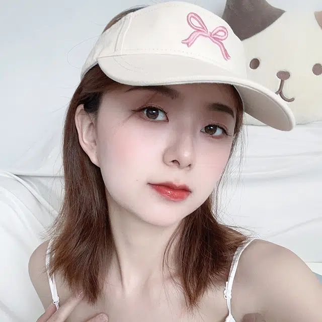 雅鹿 甜美蝴蝶结刺绣空顶夏季遮阳户外跑步运动潮 棉 防晒帽 女款