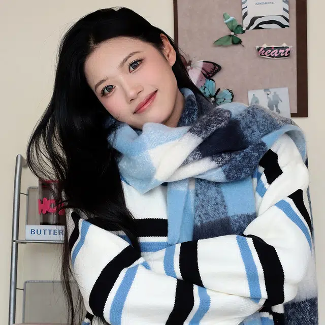 雅鹿 高级感马海毛温柔浪漫保暖加厚长款撞色格子显白流苏 秋冬防寒护颈百搭学生蓬松毛绒围脖 涤纶 绒线围巾 男女同款情侣款