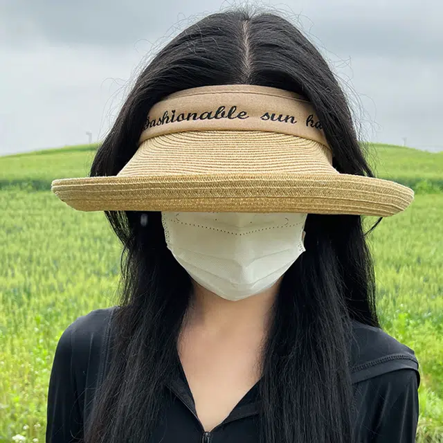 雅鹿 时尚潮流大檐遮阳编织空顶草帽户外骑行透气拍照百搭大头围显脸小 草编 防晒帽 男女同款情侣款