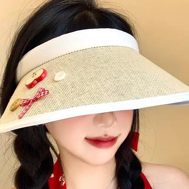 雅鹿 春夏季时尚海边度假红苹果大帽檐无顶防紫外线户外显脸小草帽空顶遮阳帽太阳帽 草编 防晒帽 男女同款情侣款