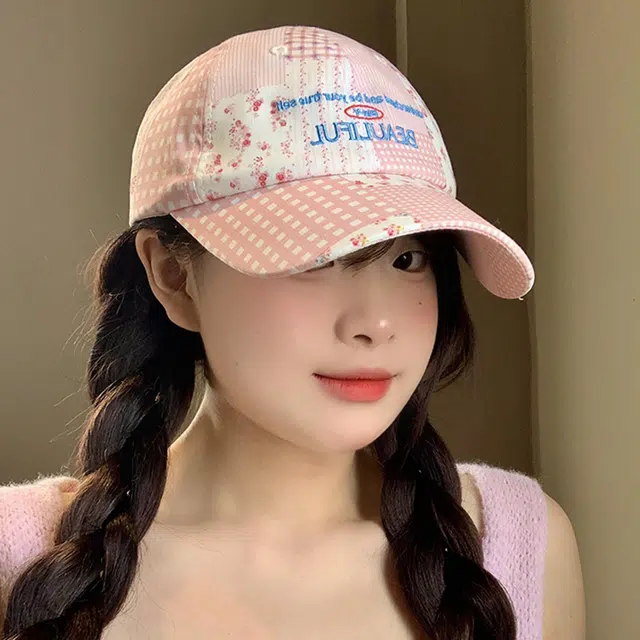 雅鹿 小清新碎花格纹拼接户外出游防晒遮阳时尚潮流百搭大头围显脸小 棉 鸭舌帽 男女同款情侣款