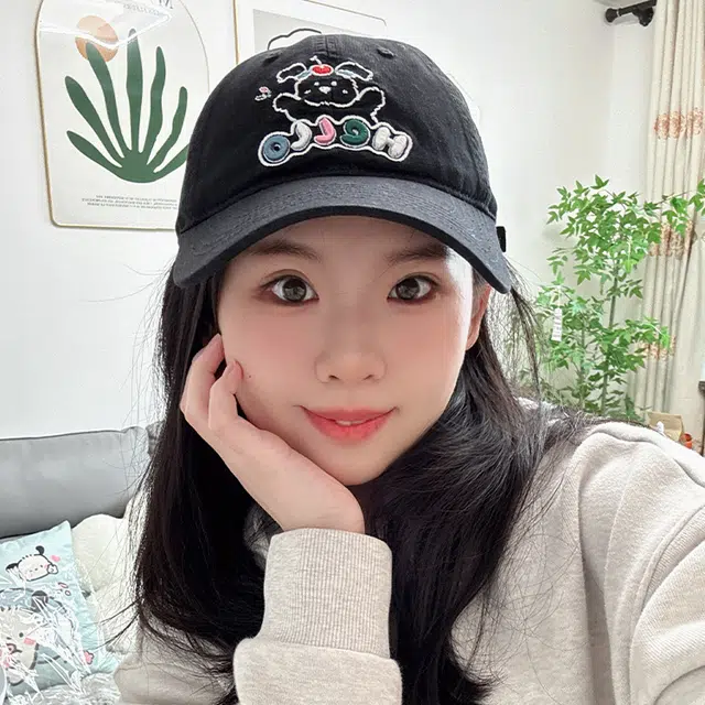 雅鹿 可爱小狗刺绣软顶大头围加宽帽檐透气学生时尚百搭显脸小 棉 鸭舌帽 男女同款情侣款