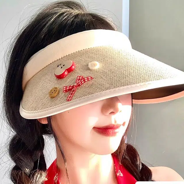 雅鹿 春夏季时尚海边度假红苹果大帽檐无顶防紫外线户外显脸小草帽空顶遮阳帽太阳帽 草编 防晒帽 男女同款情侣款