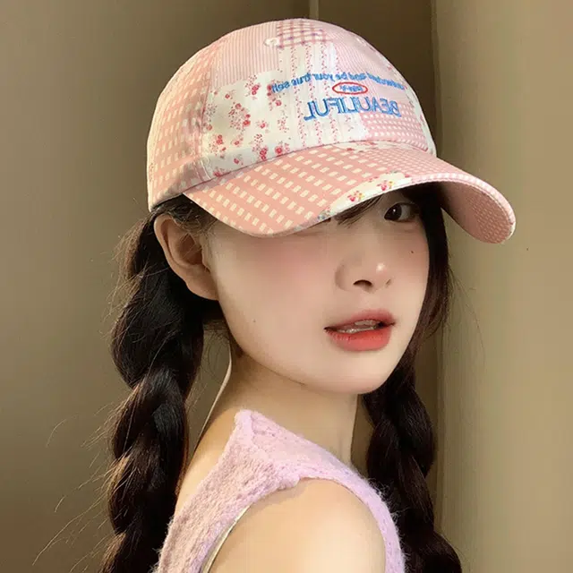 雅鹿 小清新碎花格纹拼接户外出游防晒遮阳时尚潮流百搭大头围显脸小 棉 鸭舌帽 男女同款情侣款