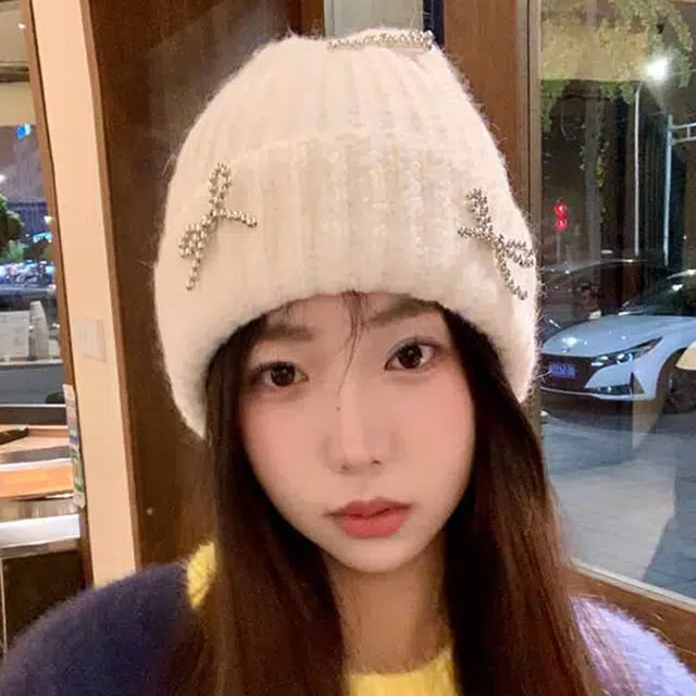 雅鹿 秋冬季蝴蝶结保暖加厚针织毛线帽户外骑行防寒加绒百搭学生大头围显脸小套头帽 棉 绒线帽 男女同款情侣款 礼盒装