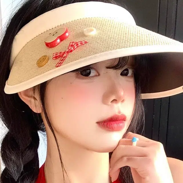 雅鹿 春夏季时尚海边度假红苹果大帽檐无顶防紫外线户外显脸小草帽空顶遮阳帽太阳帽 草编 防晒帽 男女同款情侣款