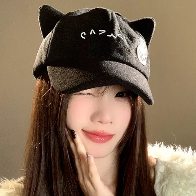 雅鹿 可爱小猫萌妹必备防风猫耳朵二次元萌系宅猫娘可爱猫猫模拟大头围显脸小 聚酯纤维 鸭舌帽 女款