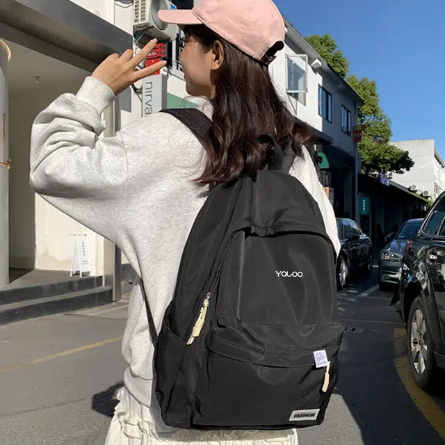 雅鹿 时尚运动潮流休闲大容量拉链开合学生上课通勤多功能背包 尼龙 双肩包 男女同款情侣款 黑色/白色/蓝色/粉色
