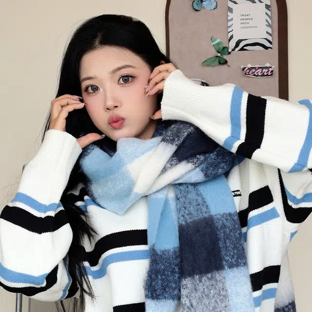 雅鹿 高级感马海毛温柔浪漫保暖加厚长款撞色格子显白流苏 秋冬防寒护颈百搭学生蓬松毛绒围脖 涤纶 绒线围巾 男女同款情侣款