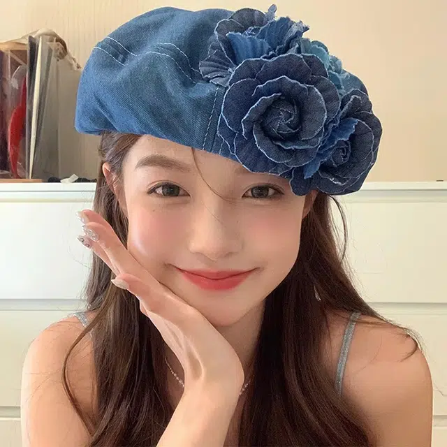 雅鹿 时尚休闲韩系 立体花朵画家帽 百搭显脸小 棉 贝雷帽 女款
