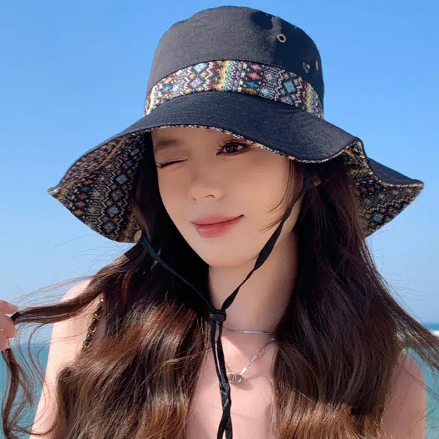 雅鹿 欧美高颜值显脸小彩色提花大沿户外登山露营大檐防晒遮阳 聚酯纤维 渔夫帽 男女同款情侣款