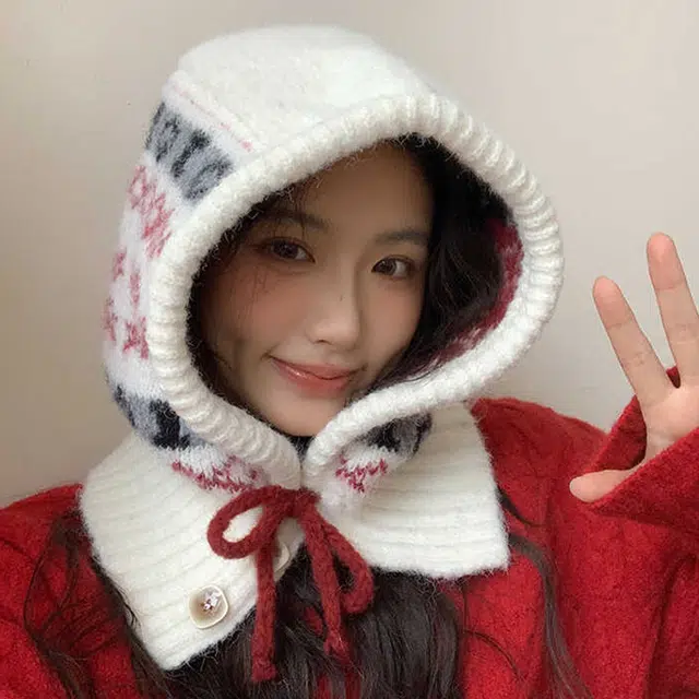 【圣诞氛围】 雅鹿 费尔岛提花针织巴拉克拉法帽秋冬季保暖加厚显脸小护耳 棉 绒线帽 男女同款情侣款 礼盒装