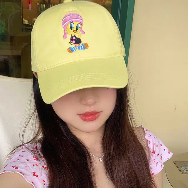 雅鹿 可爱卡通呆萌小黄鸭复古豹纹宽檐春夏季户外出游防晒遮阳学生时尚百搭大头围显脸小 棉 鸭舌帽 男女同款情侣款