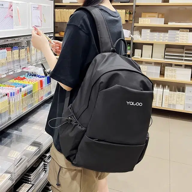 雅鹿 时尚纯色大容量初高中大学生拉链开合通勤休闲潮流上课出行多功能背包 尼龙 双肩包书包电脑包 男女同款情侣款 多色