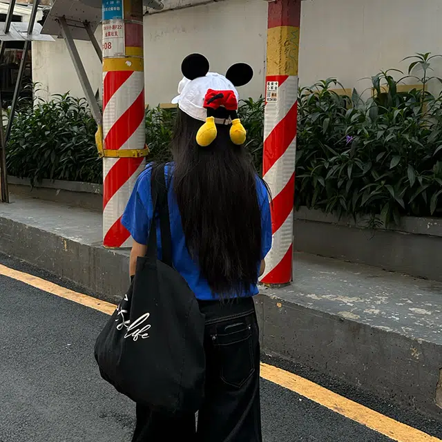 雅鹿 可爱小鼠卡通屁屁主题帽户外出行防晒遮阳时尚潮流少女造型拍照必备大头围显脸小 腈纶 鸭舌帽 男女同款情侣款