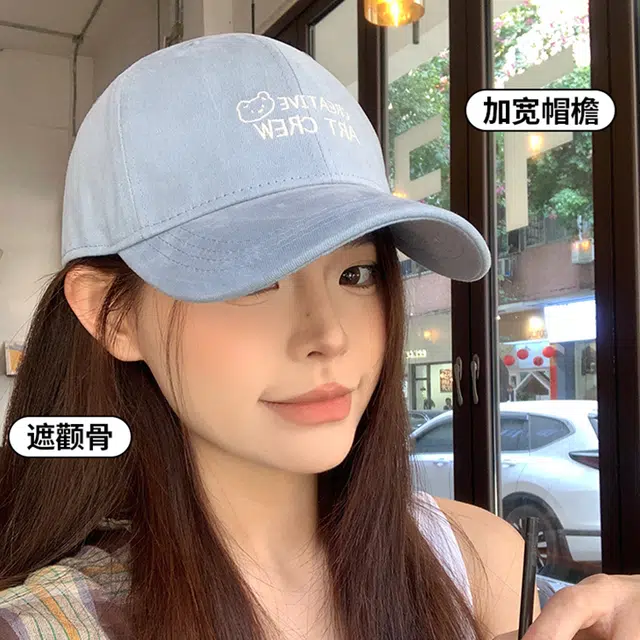 雅鹿 日系可爱风字母刺绣加硬软顶四季款户外出行防晒遮阳大头围显脸小 棉 鸭舌帽 男女同款情侣款