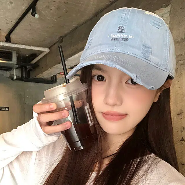 雅鹿 春夏季字母刺绣磨边破洞水洗户外出行运动风学生休闲百搭防晒遮阳帽大头围显脸小 棉 鸭舌帽 男女同款情侣款