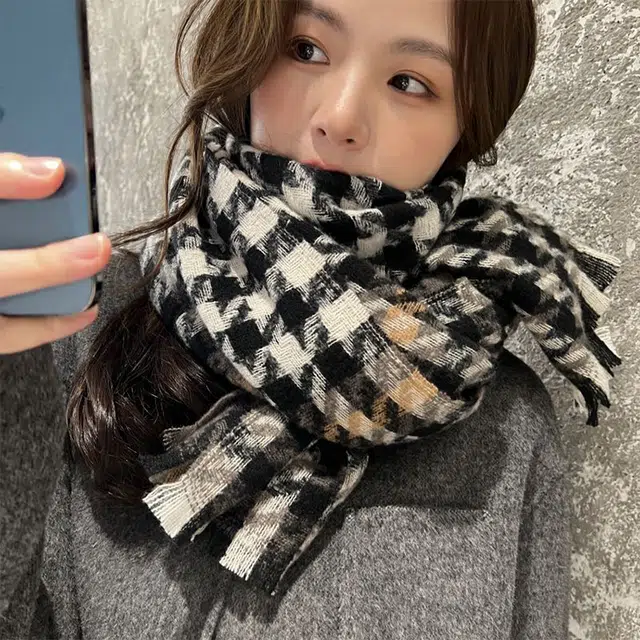 雅鹿 双面千鸟格保暖加厚高级感两用披肩 秋冬时尚百搭学生御寒 防风仿羊绒围脖 聚酯纤维 绒线围巾 男女同款情侣款