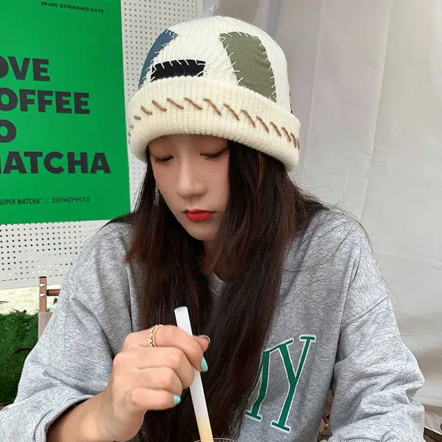 雅鹿 日系做旧复古缝线贴布毛线帽秋冬季加厚保暖百搭大头围显脸小针织帽 聚酯纤维 绒线帽 男女同款情侣款 礼盒装